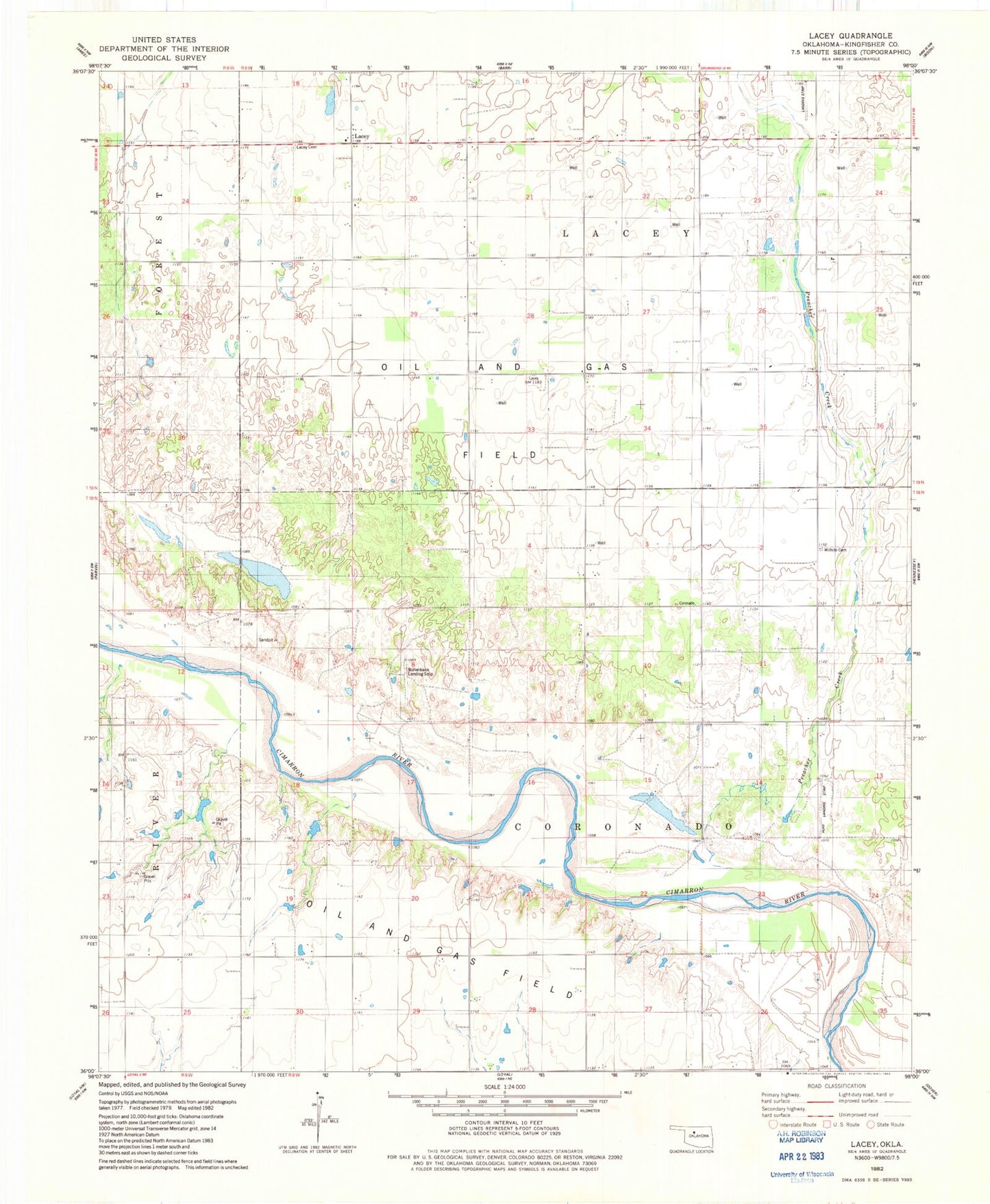 Classic USGS Lacey Oklahoma 7.5'x7.5' Topo Map Image