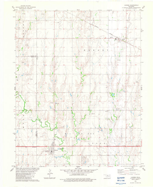 Classic USGS Lahoma Oklahoma 7.5'x7.5' Topo Map Image
