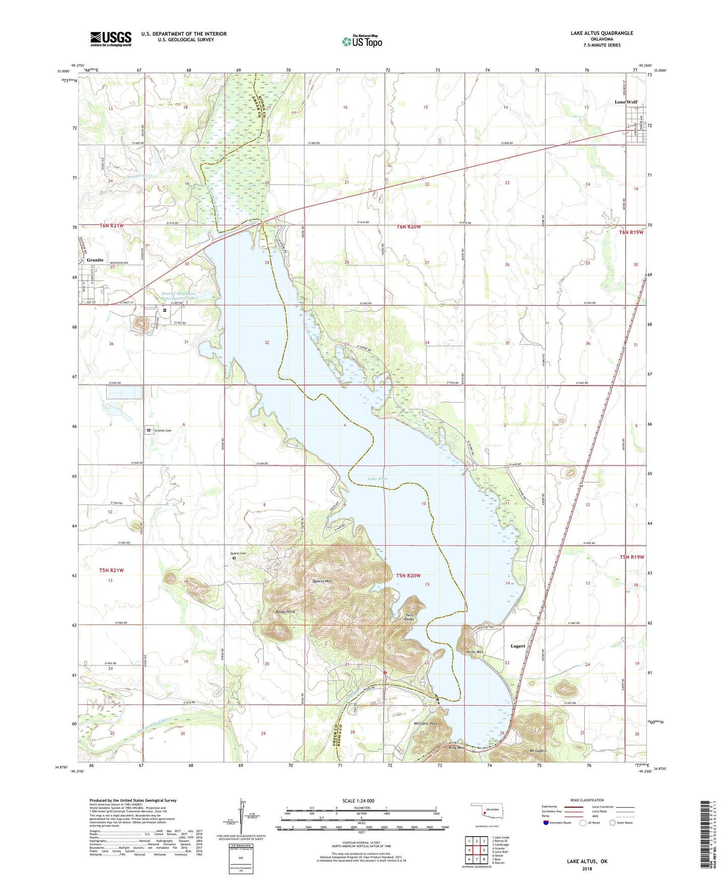Lake Altus Oklahoma US Topo Map Image