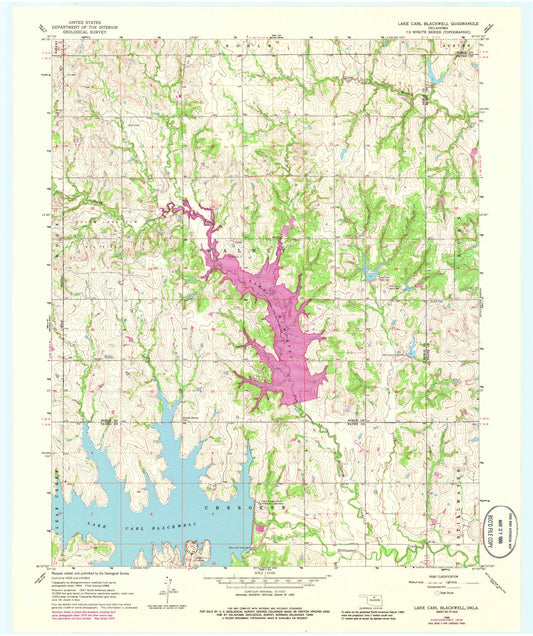 Classic USGS Lake Carl Blackwell Oklahoma 7.5'x7.5' Topo Map Image