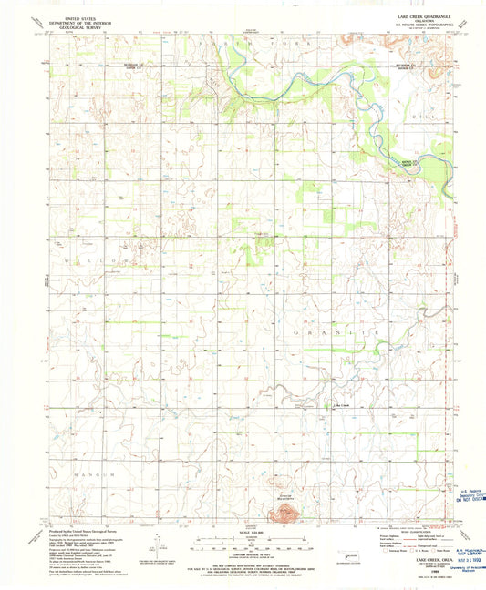 Classic USGS Lake Creek Oklahoma 7.5'x7.5' Topo Map Image