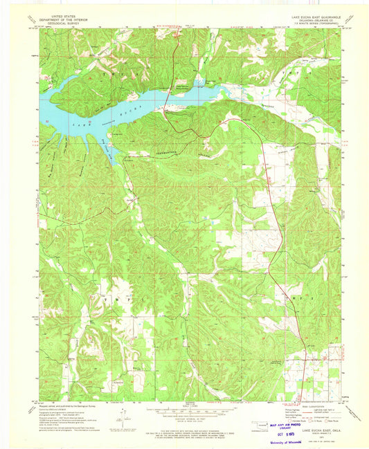 Classic USGS Lake Eucha East Oklahoma 7.5'x7.5' Topo Map Image