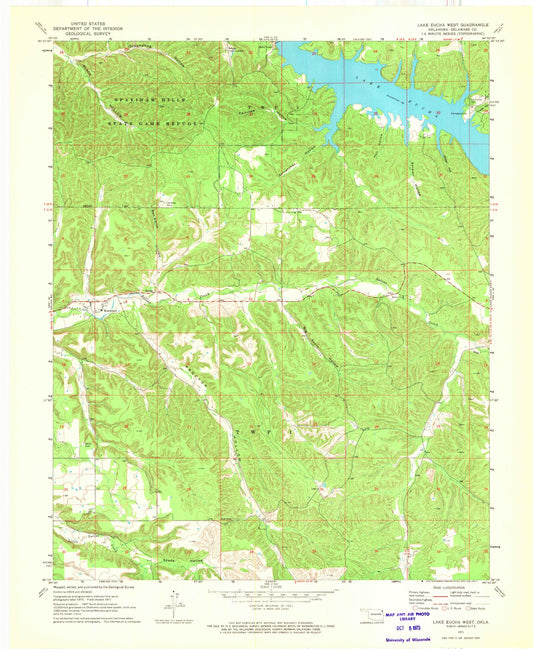 Classic USGS Lake Eucha West Oklahoma 7.5'x7.5' Topo Map Image