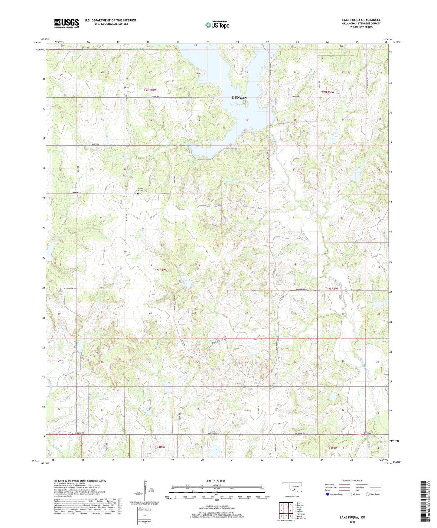 Lake Fuqua Oklahoma US Topo Map Image