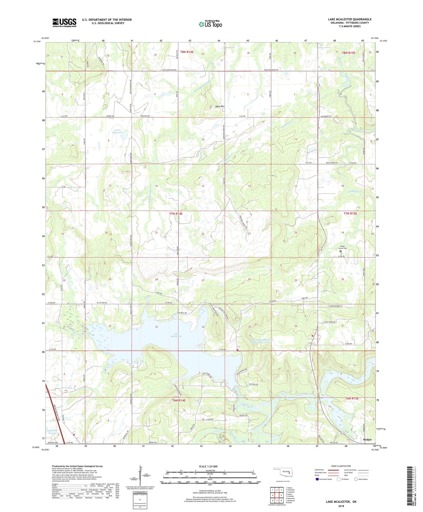 Lake McAlester Oklahoma US Topo Map Image