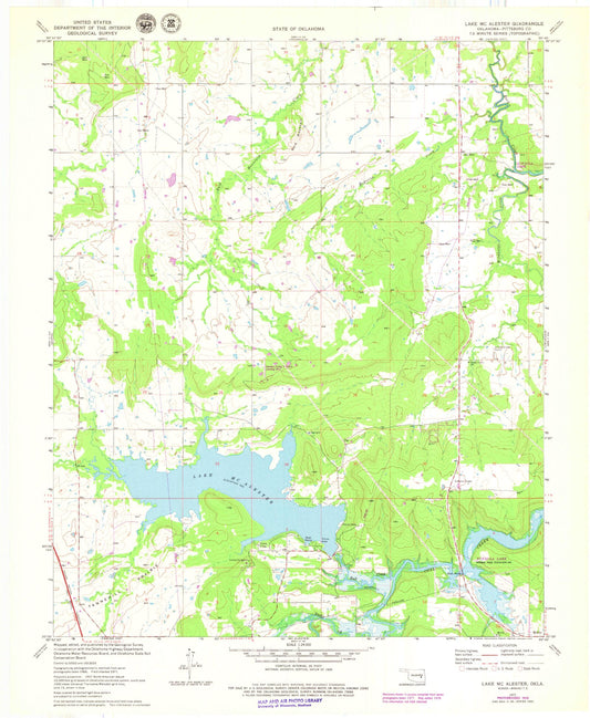 Classic USGS Lake McAlester Oklahoma 7.5'x7.5' Topo Map Image