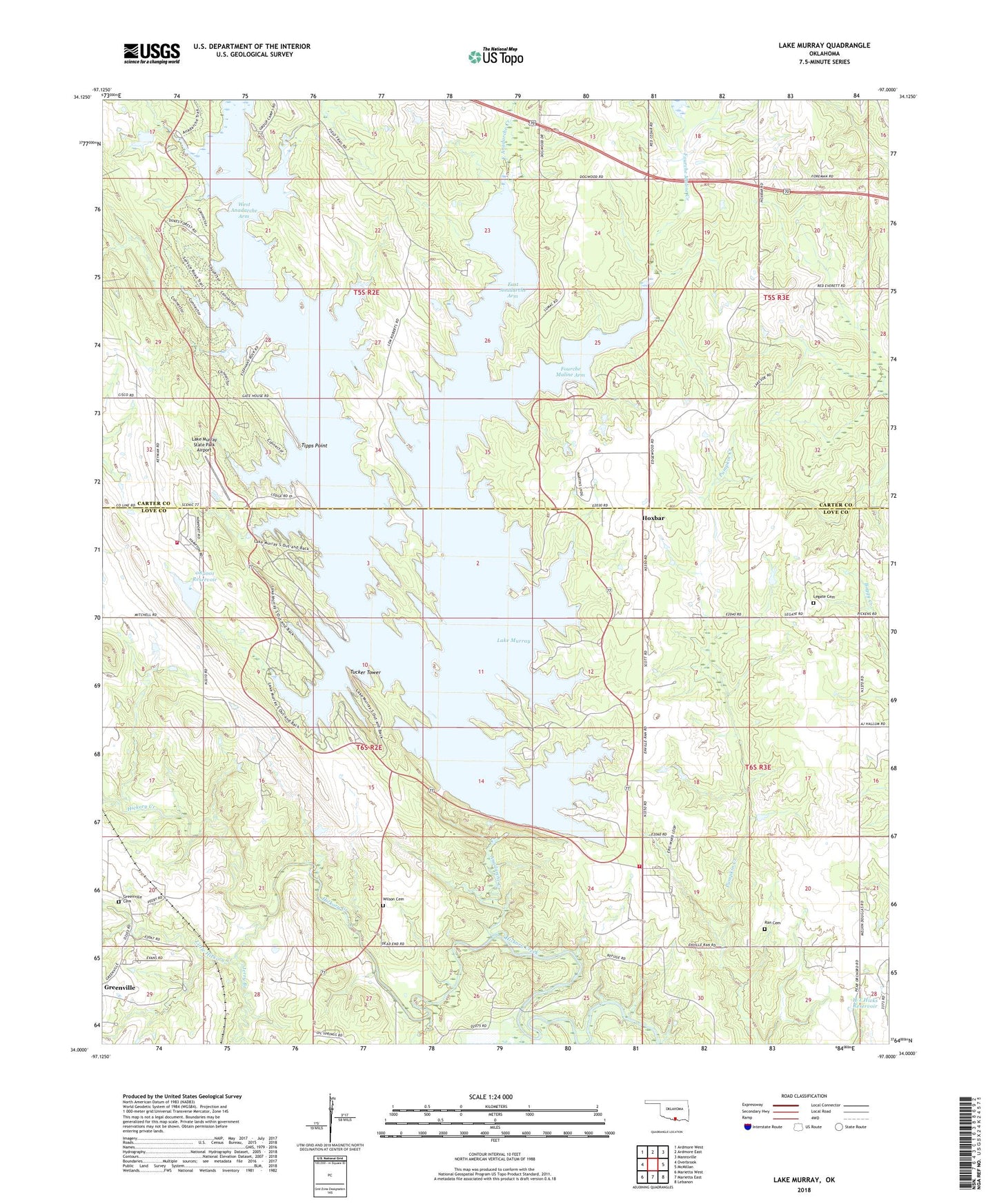 Lake Murray Oklahoma US Topo Map Image