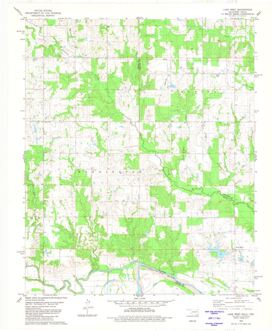 Classic USGS Lake West Oklahoma 7.5'x7.5' Topo Map Image