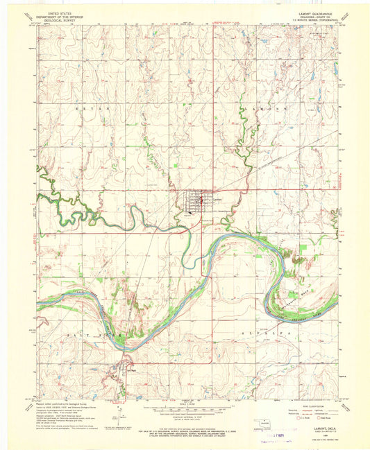 Classic USGS Lamont Oklahoma 7.5'x7.5' Topo Map Image