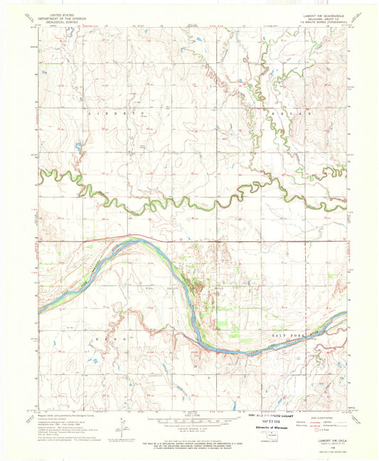 Classic USGS Lamont NW Oklahoma 7.5'x7.5' Topo Map Image