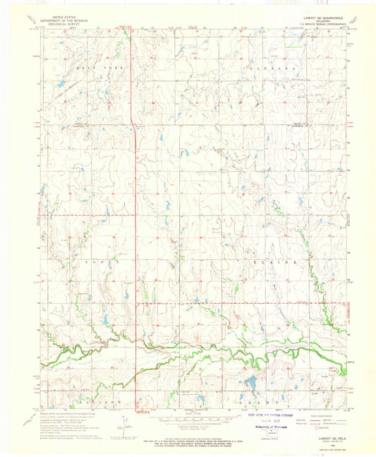 Classic USGS Lamont SE Oklahoma 7.5'x7.5' Topo Map Image