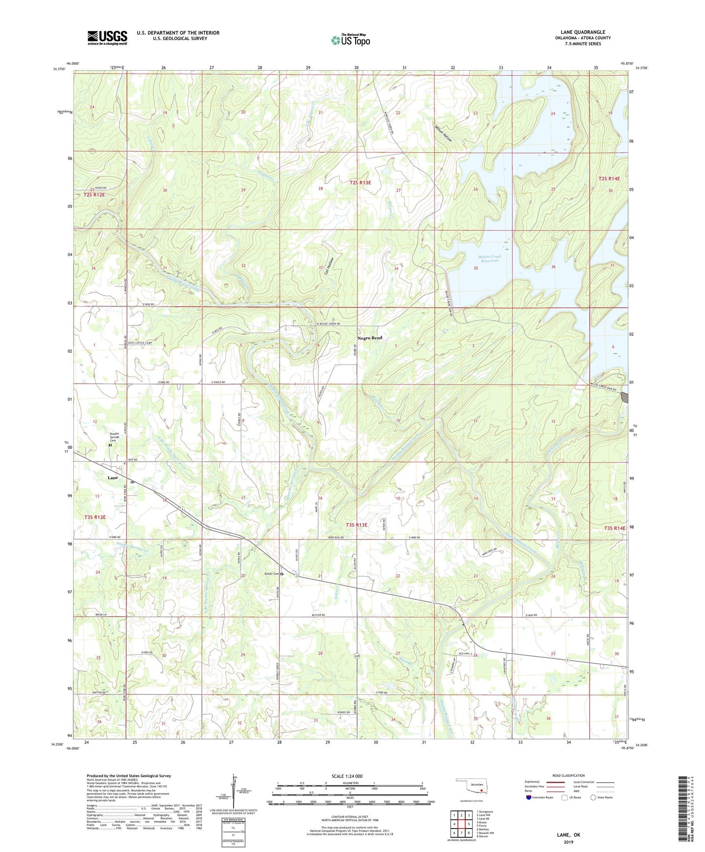 Lane Oklahoma US Topo Map Image