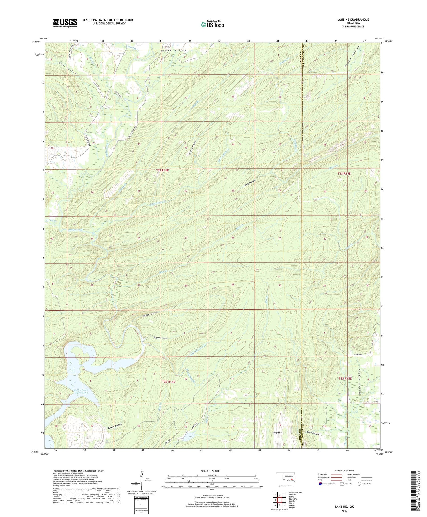 Lane NE Oklahoma US Topo Map Image