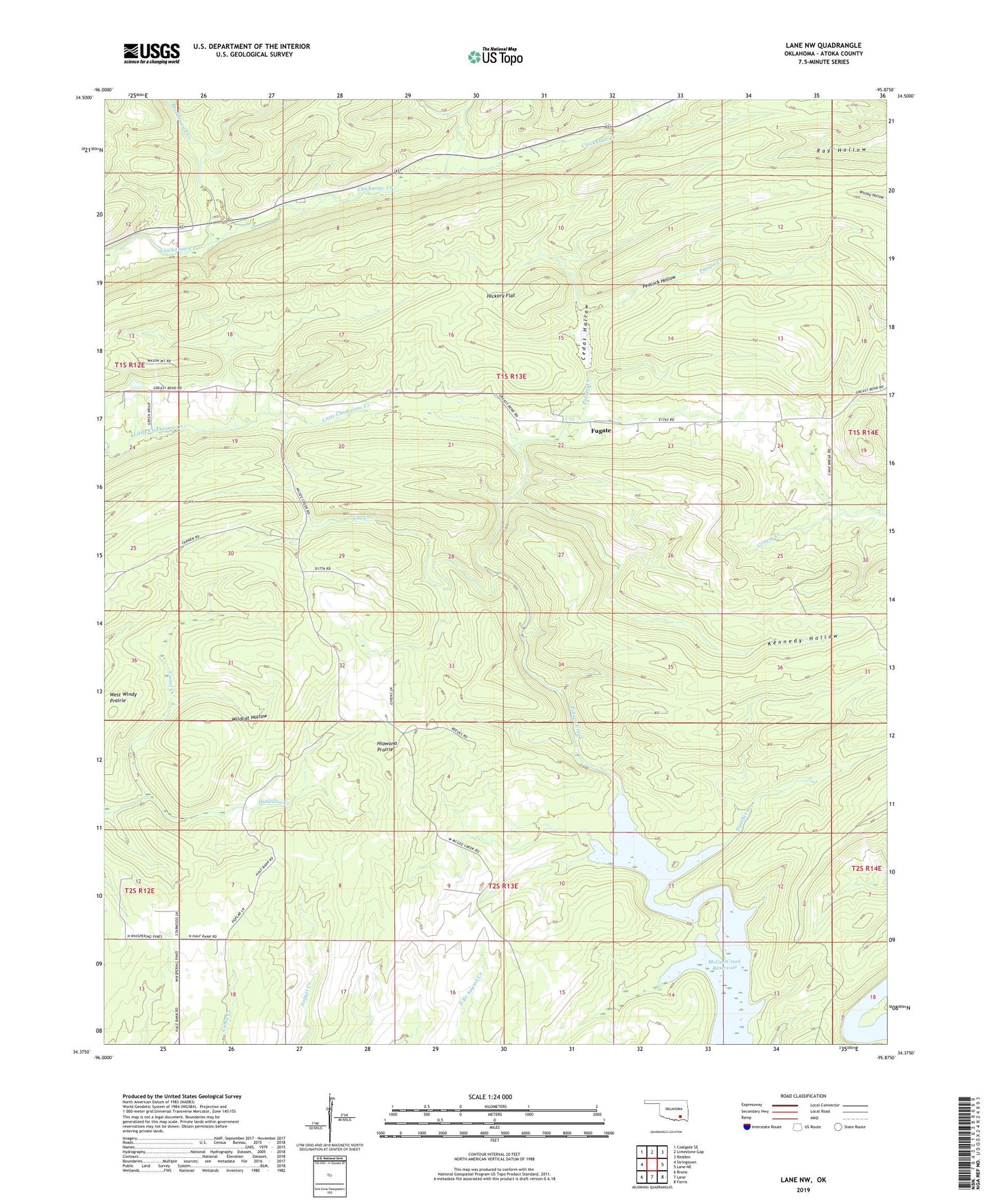 Lane NW Oklahoma US Topo Map Image