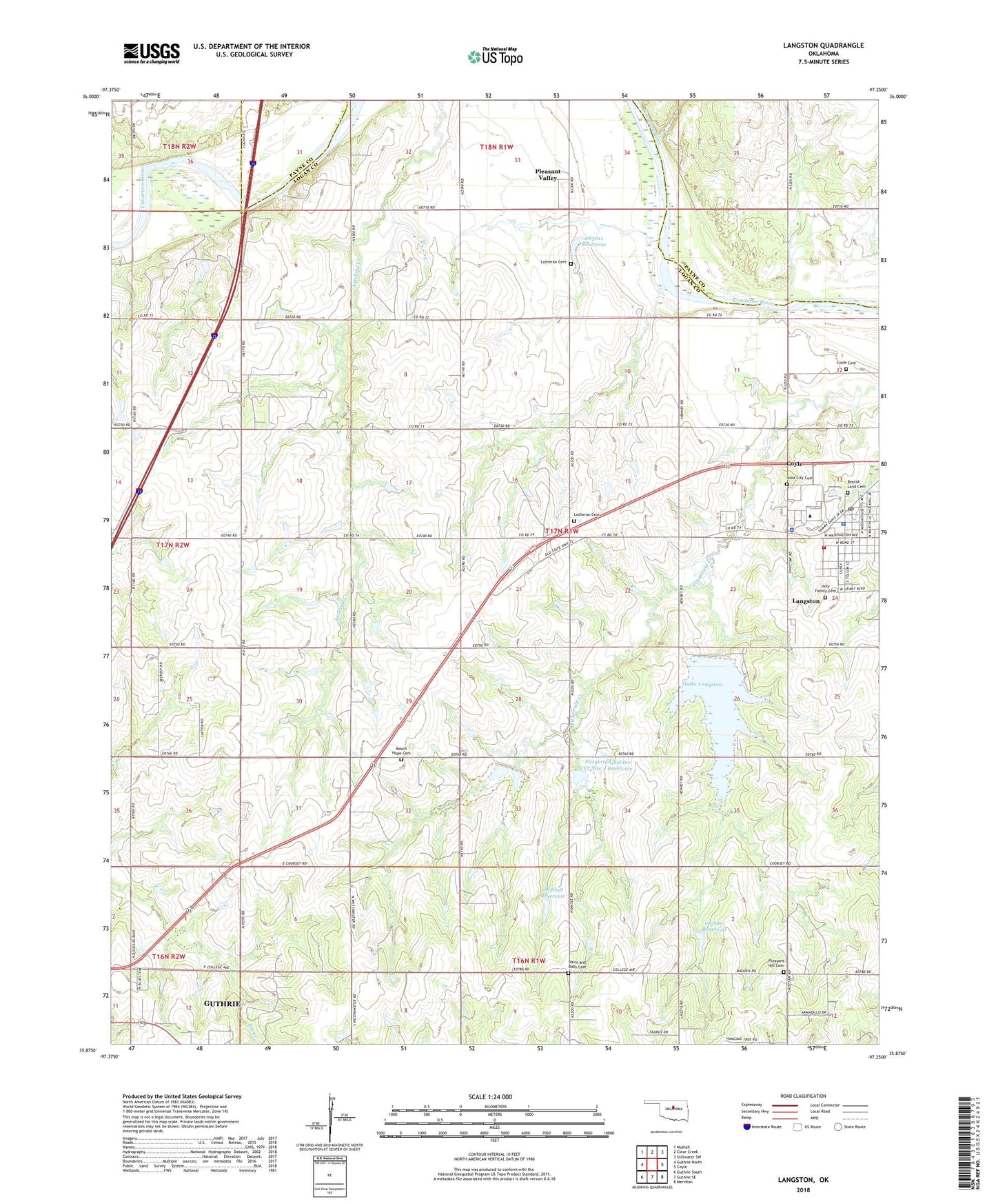 Langston Oklahoma US Topo Map Image