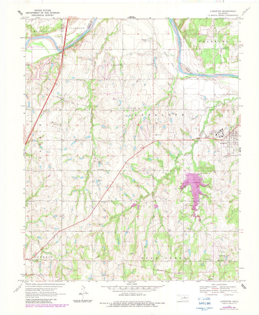 Classic USGS Langston Oklahoma 7.5'x7.5' Topo Map Image