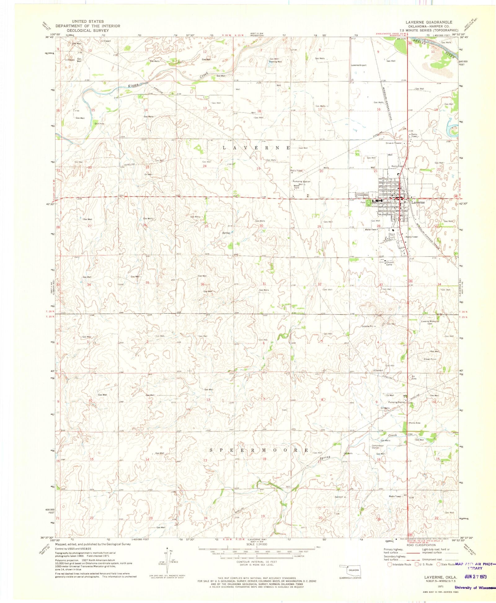 Classic USGS Laverne Oklahoma 7.5'x7.5' Topo Map MyTopo Map Store