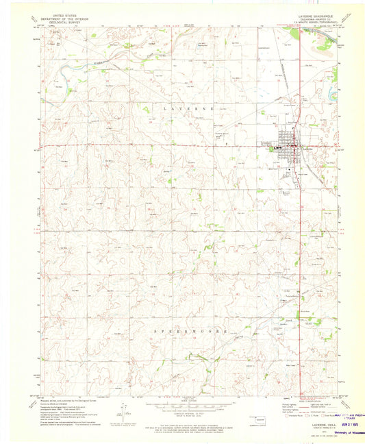 Classic USGS Laverne Oklahoma 7.5'x7.5' Topo Map Image