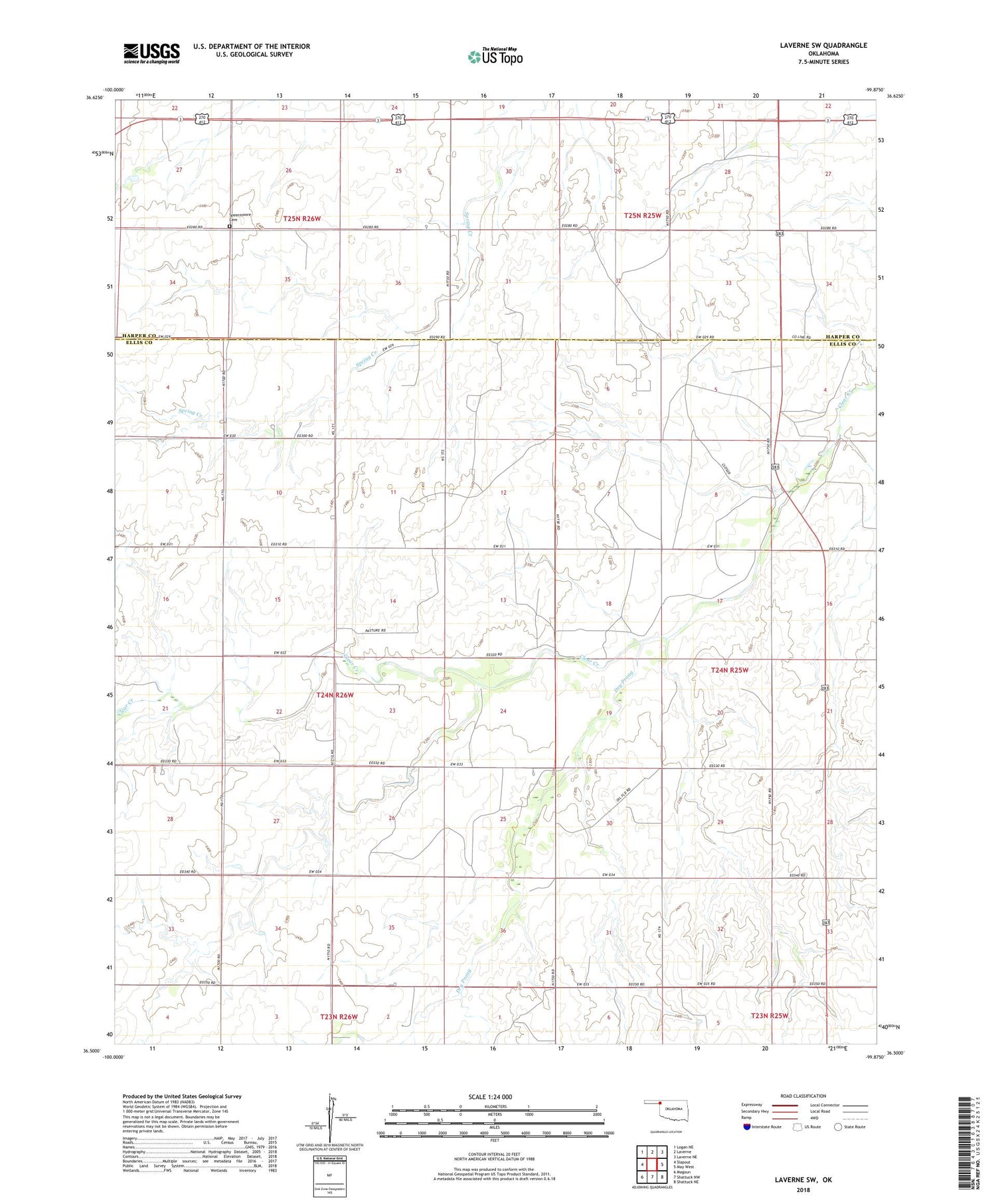 Laverne SW Oklahoma US Topo Map Image