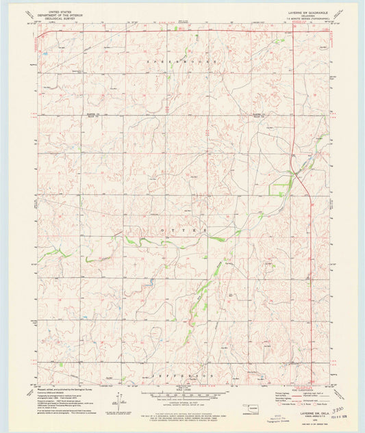 Classic USGS Laverne SW Oklahoma 7.5'x7.5' Topo Map Image