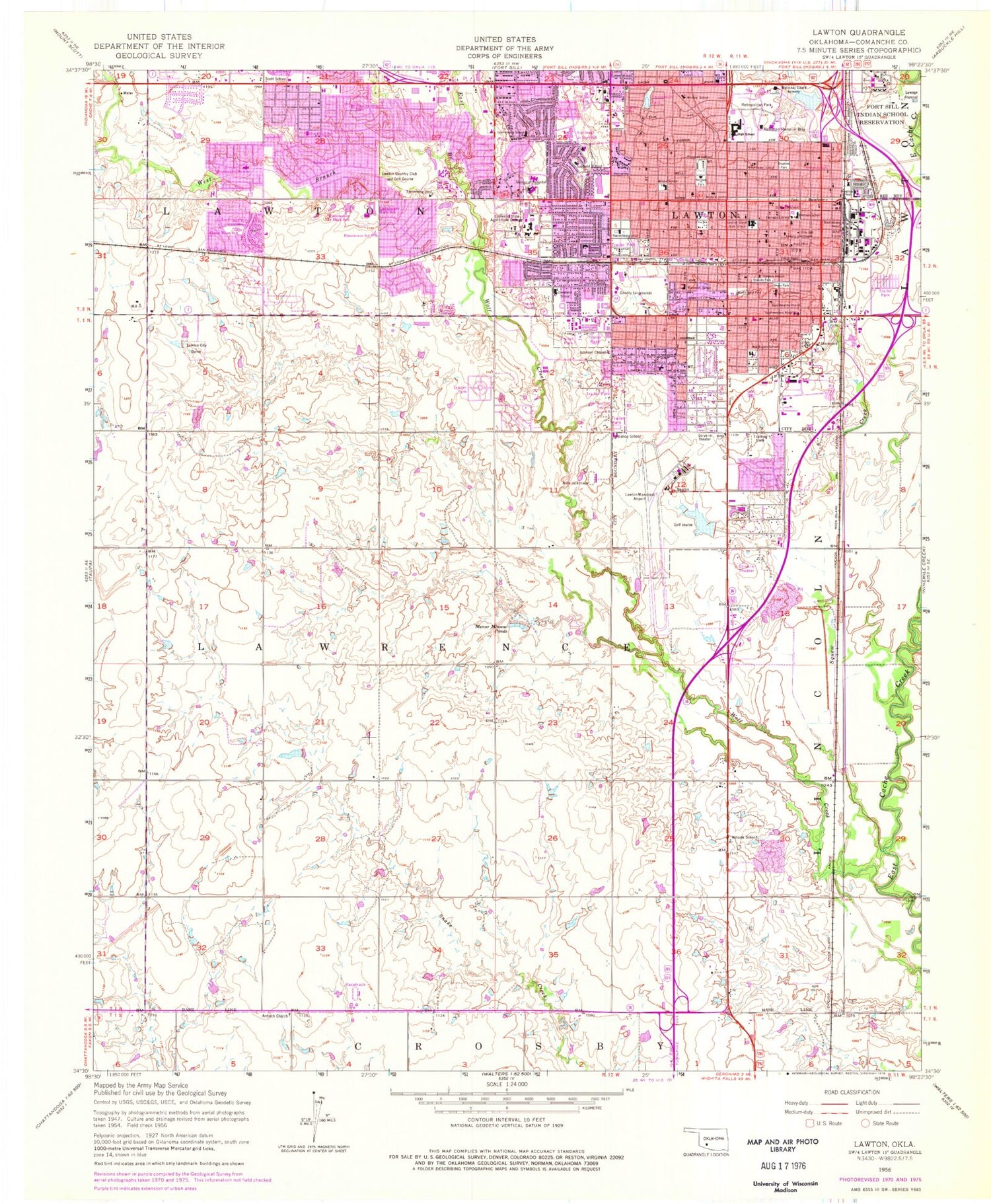 Classic USGS Lawton Oklahoma 7.5'x7.5' Topo Map Image
