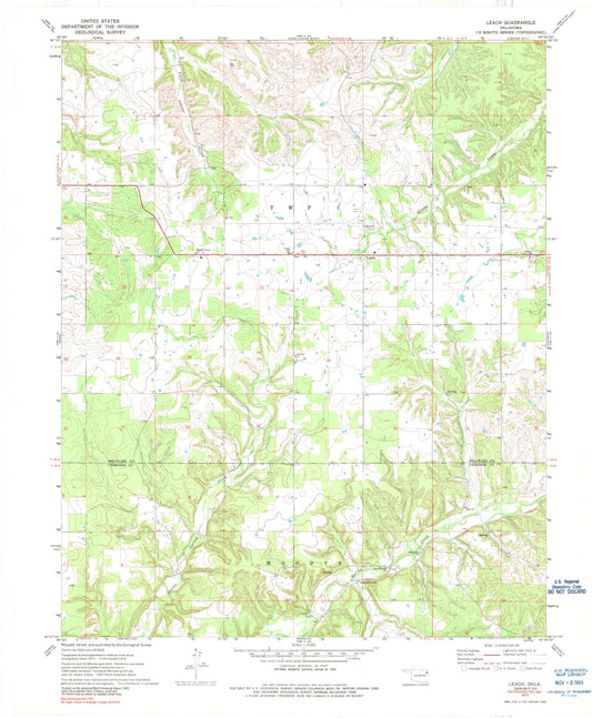 Classic USGS Leach Oklahoma 7.5'x7.5' Topo Map Image