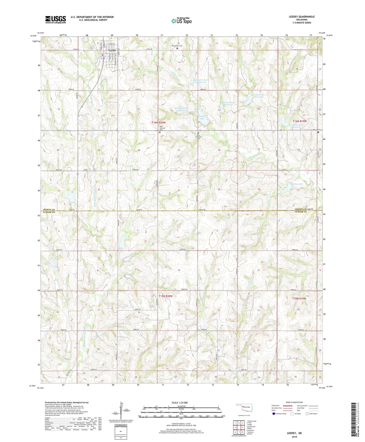 Leedey Oklahoma US Topo Map Image