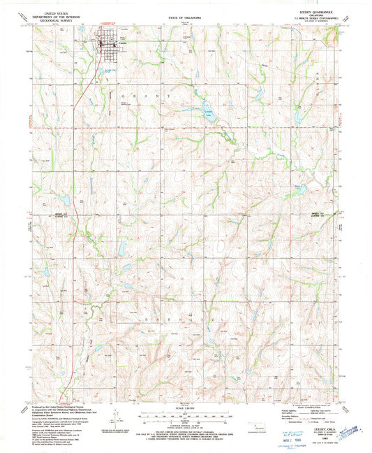 Classic USGS Leedey Oklahoma 7.5'x7.5' Topo Map Image