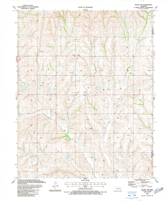 Classic USGS Leedey SW Oklahoma 7.5'x7.5' Topo Map Image