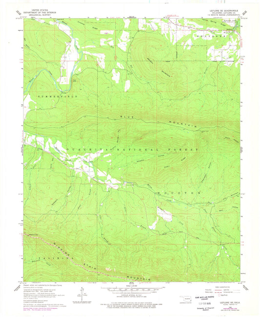 Classic USGS Leflore SE Oklahoma 7.5'x7.5' Topo Map Image