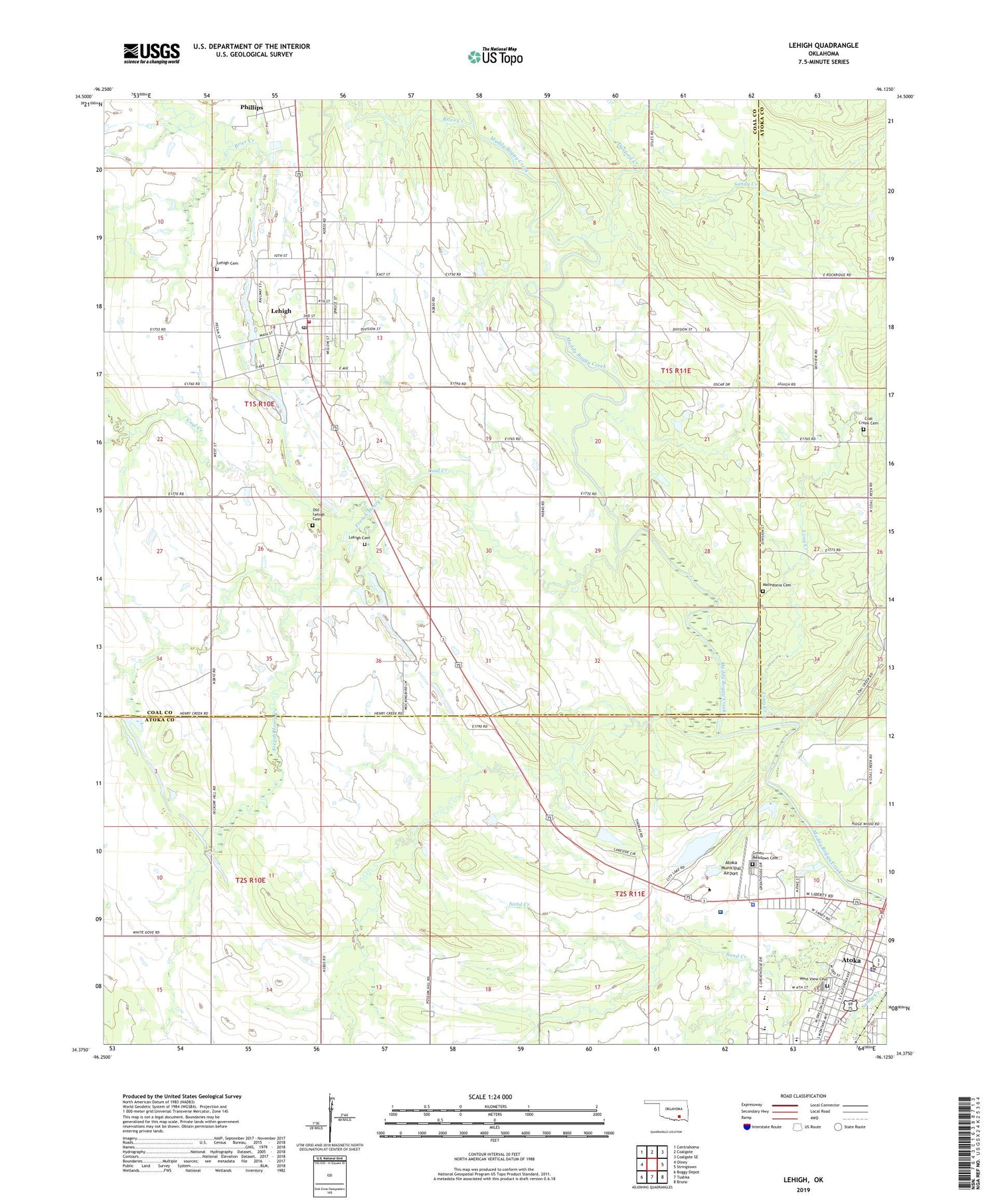 Lehigh Oklahoma US Topo Map Image