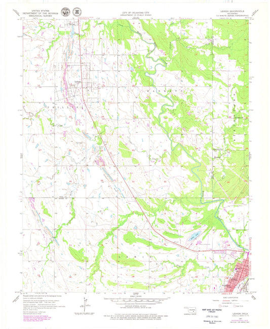 Classic USGS Lehigh Oklahoma 7.5'x7.5' Topo Map Image