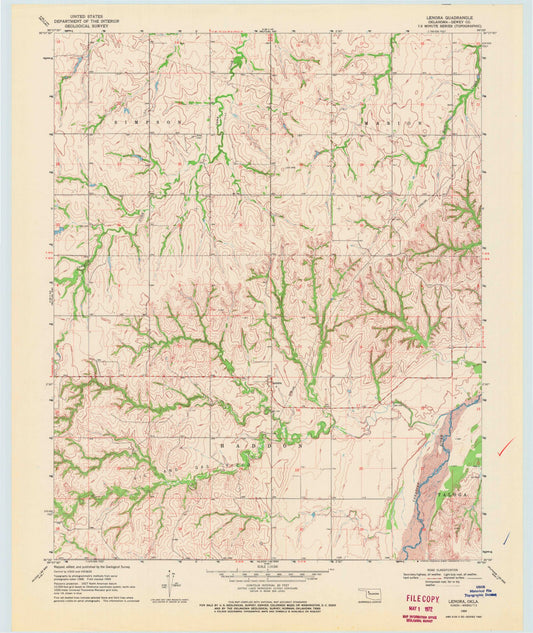 Classic USGS Lenora Oklahoma 7.5'x7.5' Topo Map Image