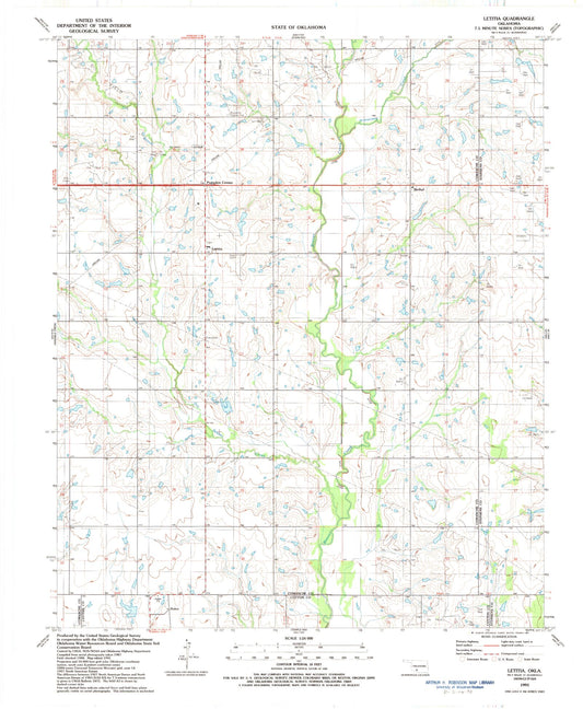 Classic USGS Letitia Oklahoma 7.5'x7.5' Topo Map Image