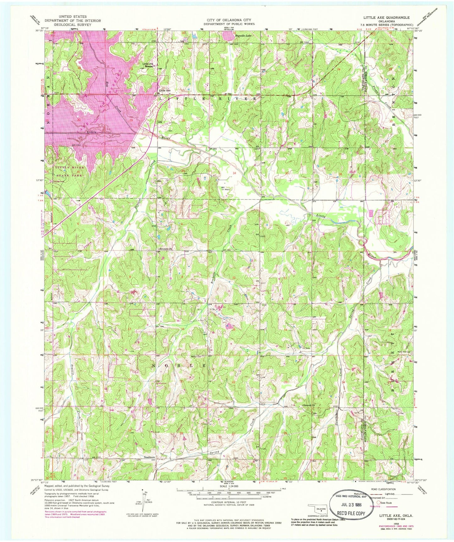 Classic USGS Little Axe Oklahoma 7.5'x7.5' Topo Map Image