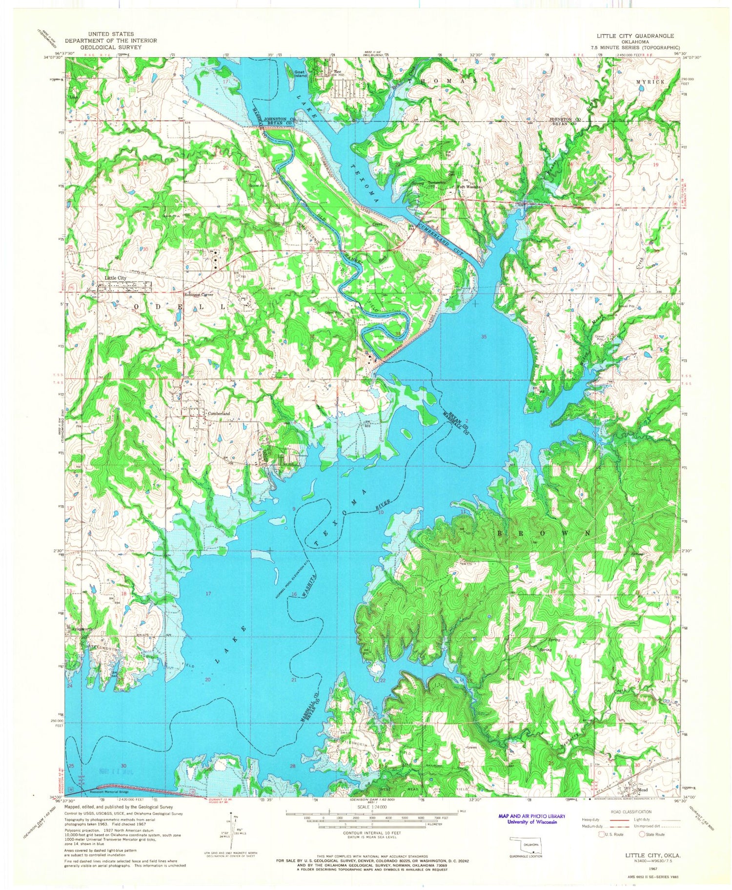 Classic USGS Little City Oklahoma 7.5'x7.5' Topo Map Image