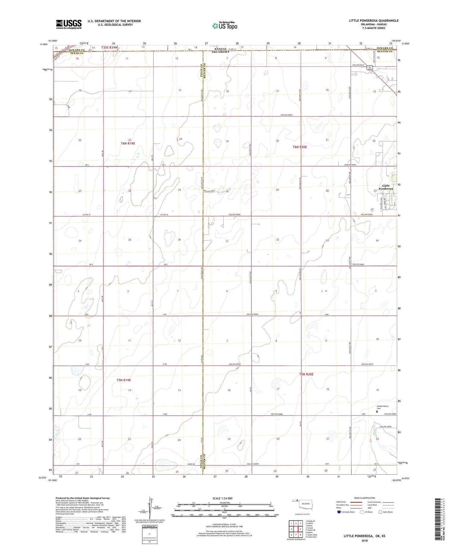 Little Ponderosa Oklahoma US Topo Map Image