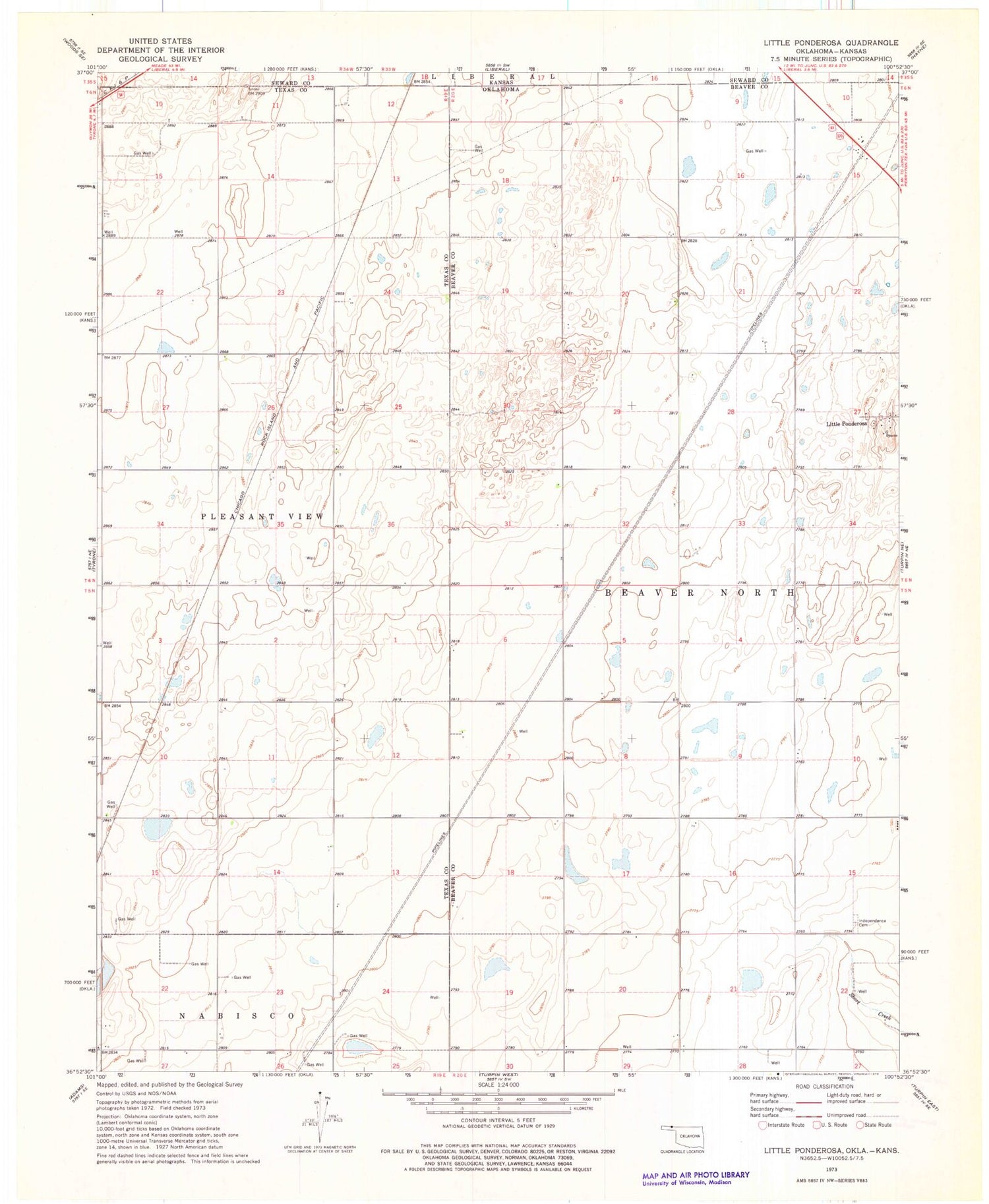 Classic USGS Little Ponderosa Oklahoma 7.5'x7.5' Topo Map Image