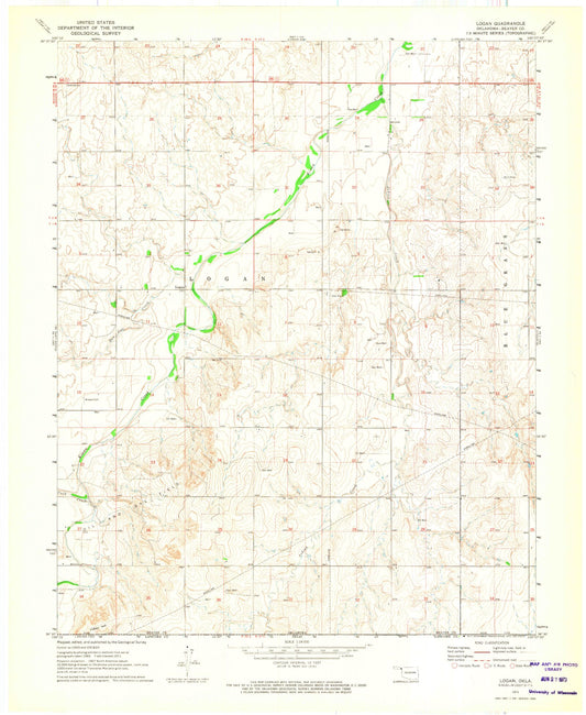 Classic USGS Logan Oklahoma 7.5'x7.5' Topo Map Image