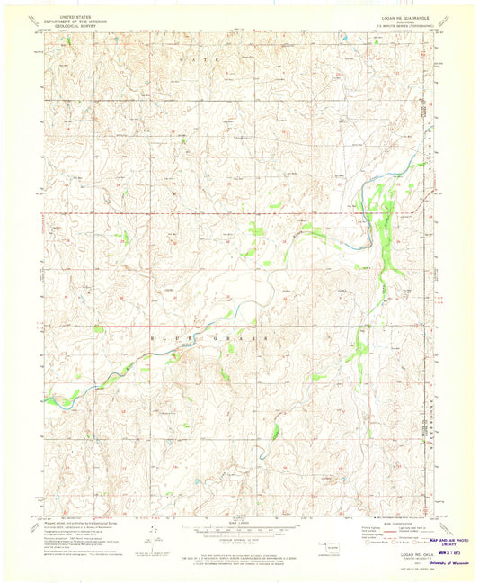 Classic USGS Logan NE Oklahoma 7.5'x7.5' Topo Map Image