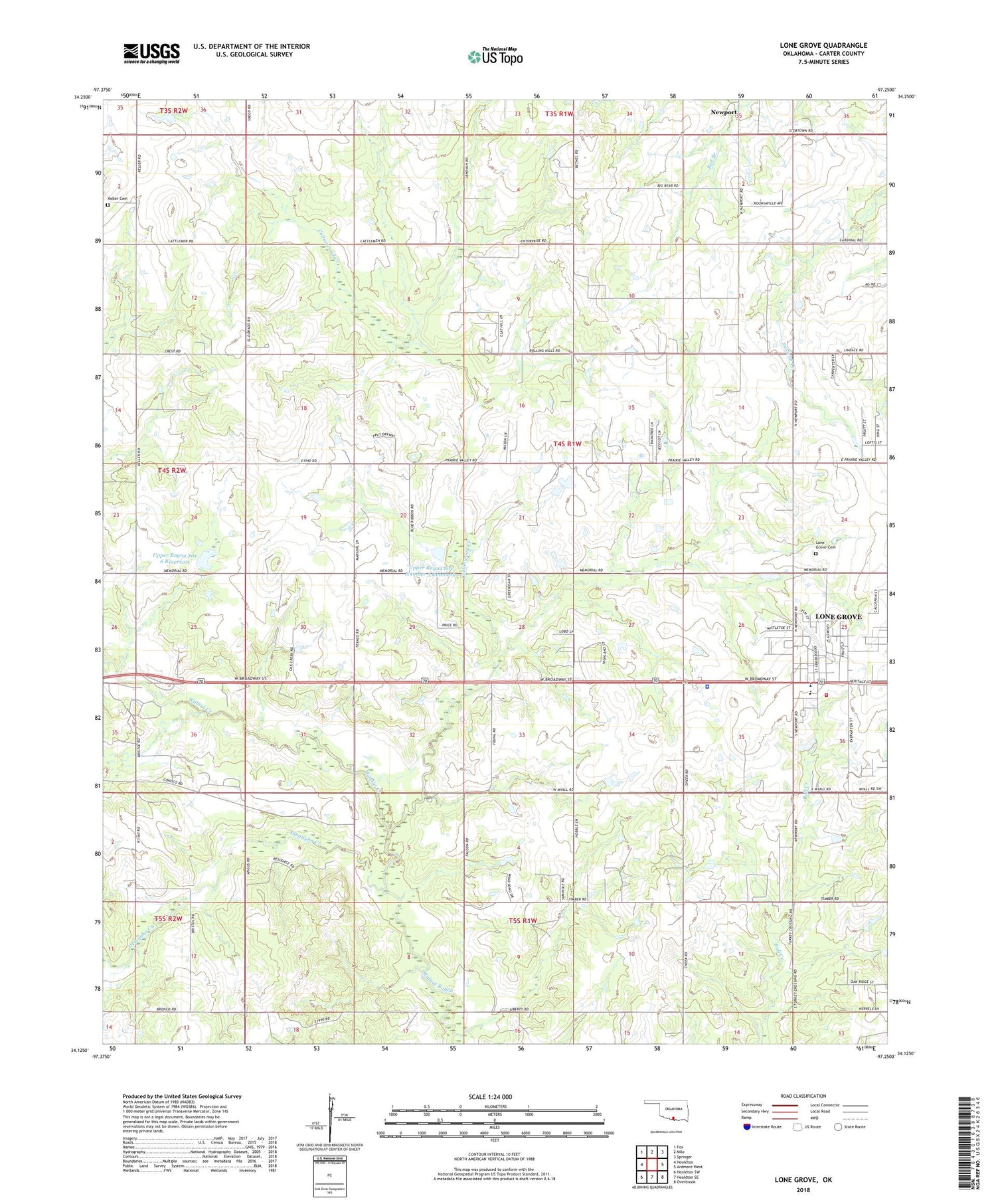 Lone Grove Oklahoma US Topo Map Image