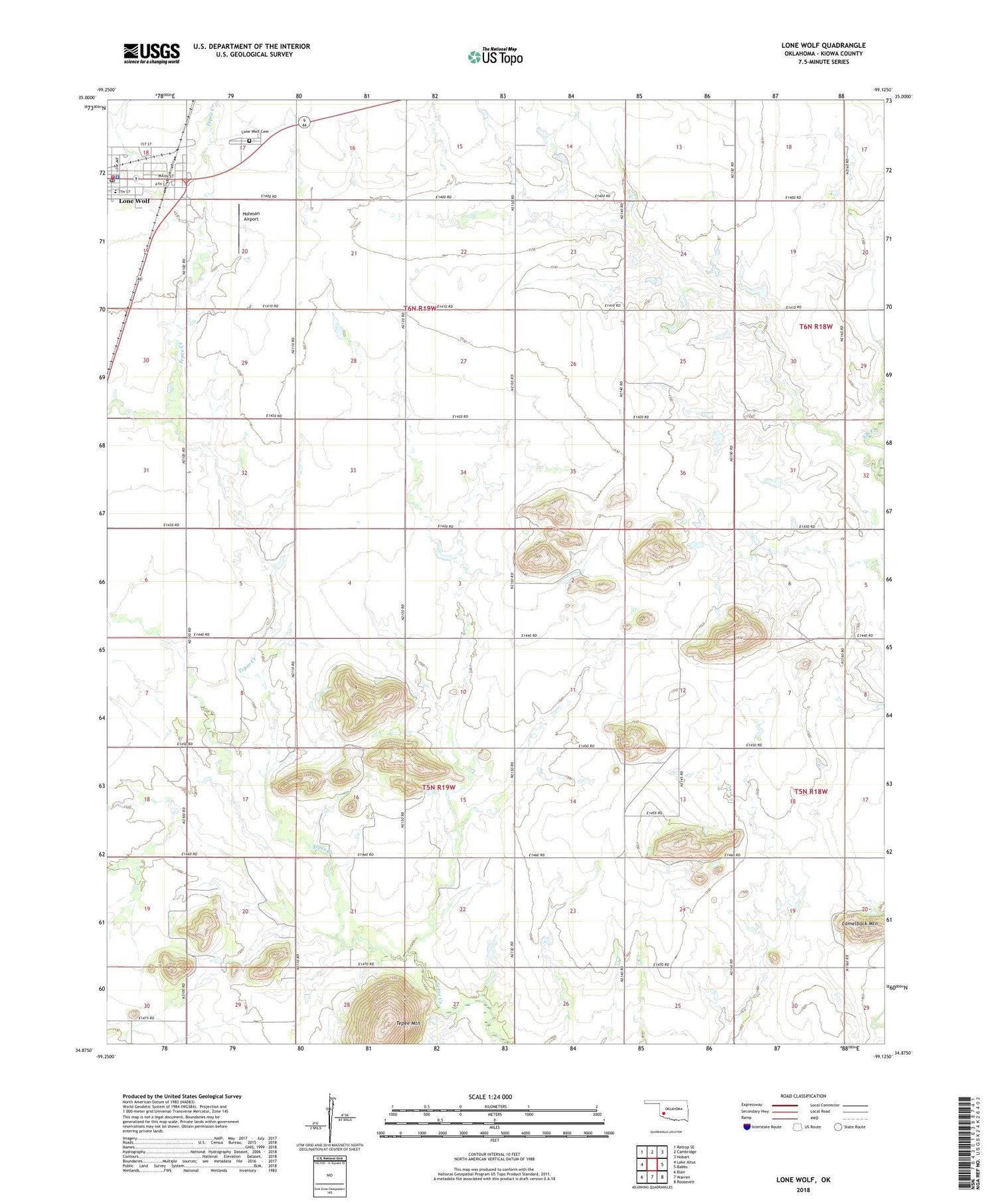 Lone Wolf Oklahoma US Topo Map Image