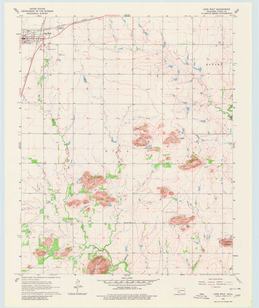Classic USGS Lone Wolf Oklahoma 7.5'x7.5' Topo Map Image