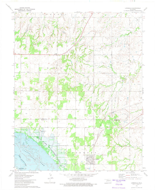Classic USGS Longdale Oklahoma 7.5'x7.5' Topo Map Image