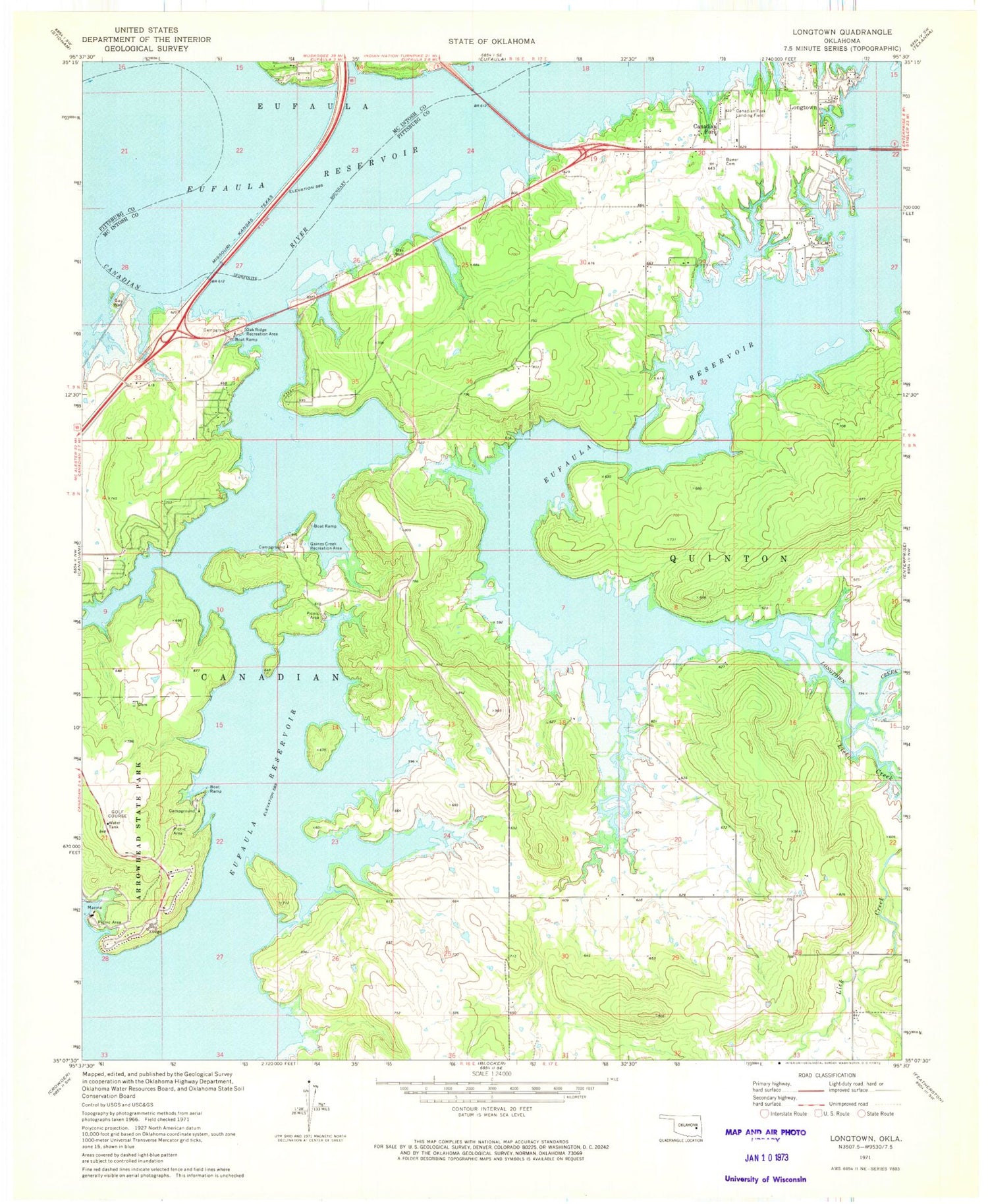 Classic USGS Longtown Oklahoma 7.5'x7.5' Topo Map Image