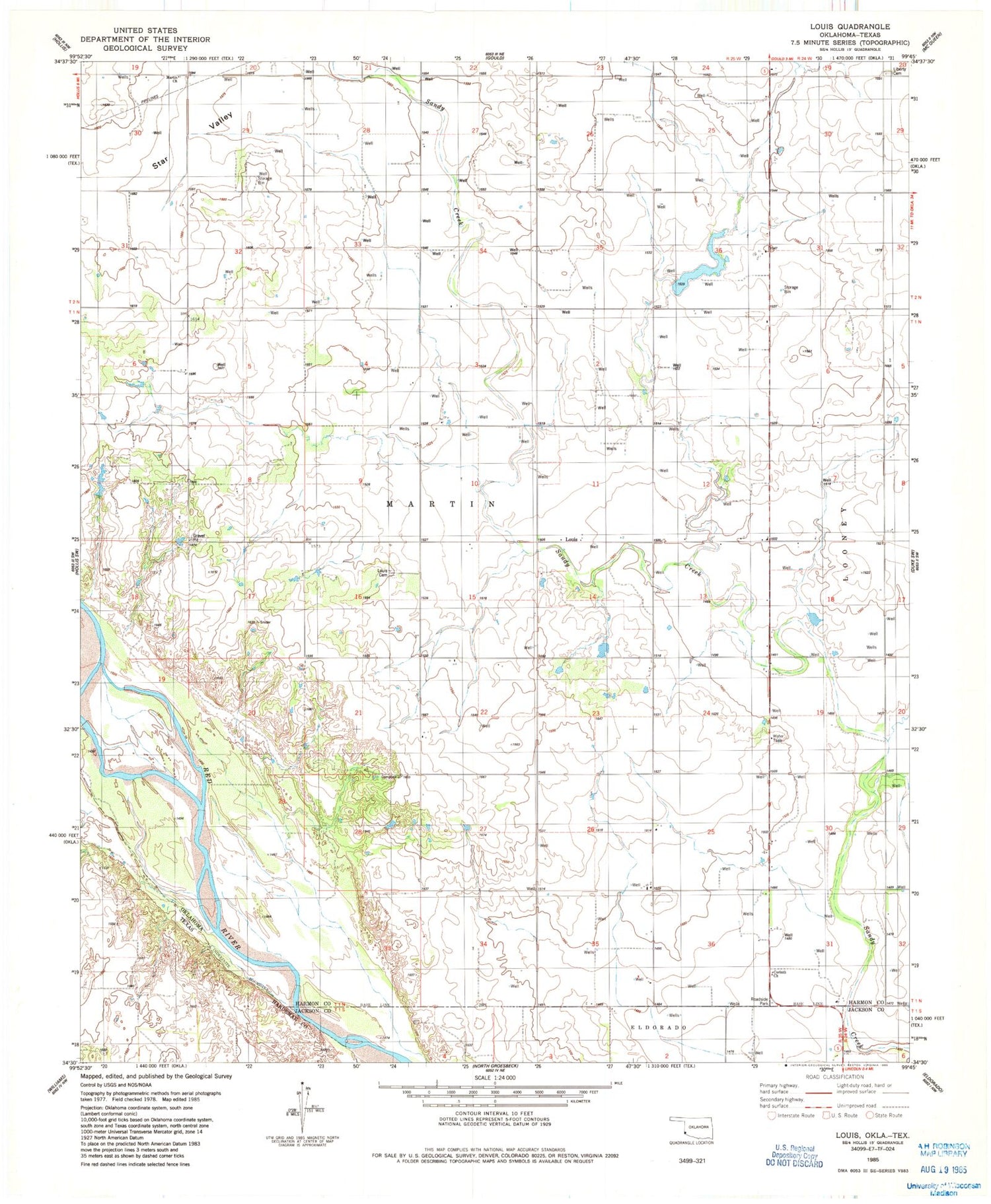 Classic USGS Louis Oklahoma 7.5'x7.5' Topo Map Image