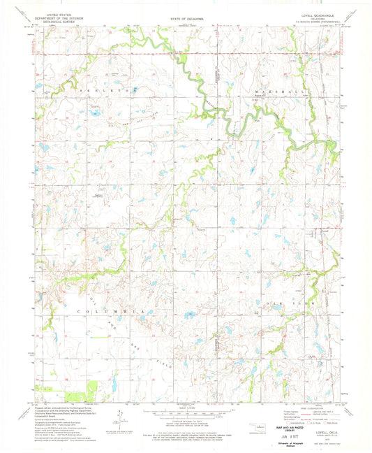 Classic USGS Lovell Oklahoma 7.5'x7.5' Topo Map Image