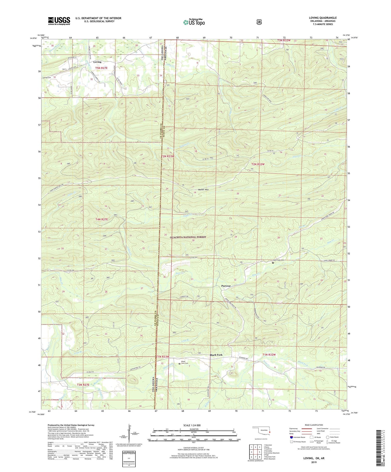 Loving Oklahoma US Topo Map Image
