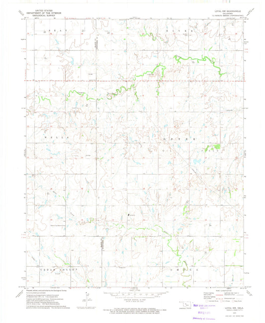 Classic USGS Loyal NW Oklahoma 7.5'x7.5' Topo Map Image
