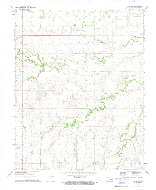 Classic USGS Loyal SE Oklahoma 7.5'x7.5' Topo Map Image